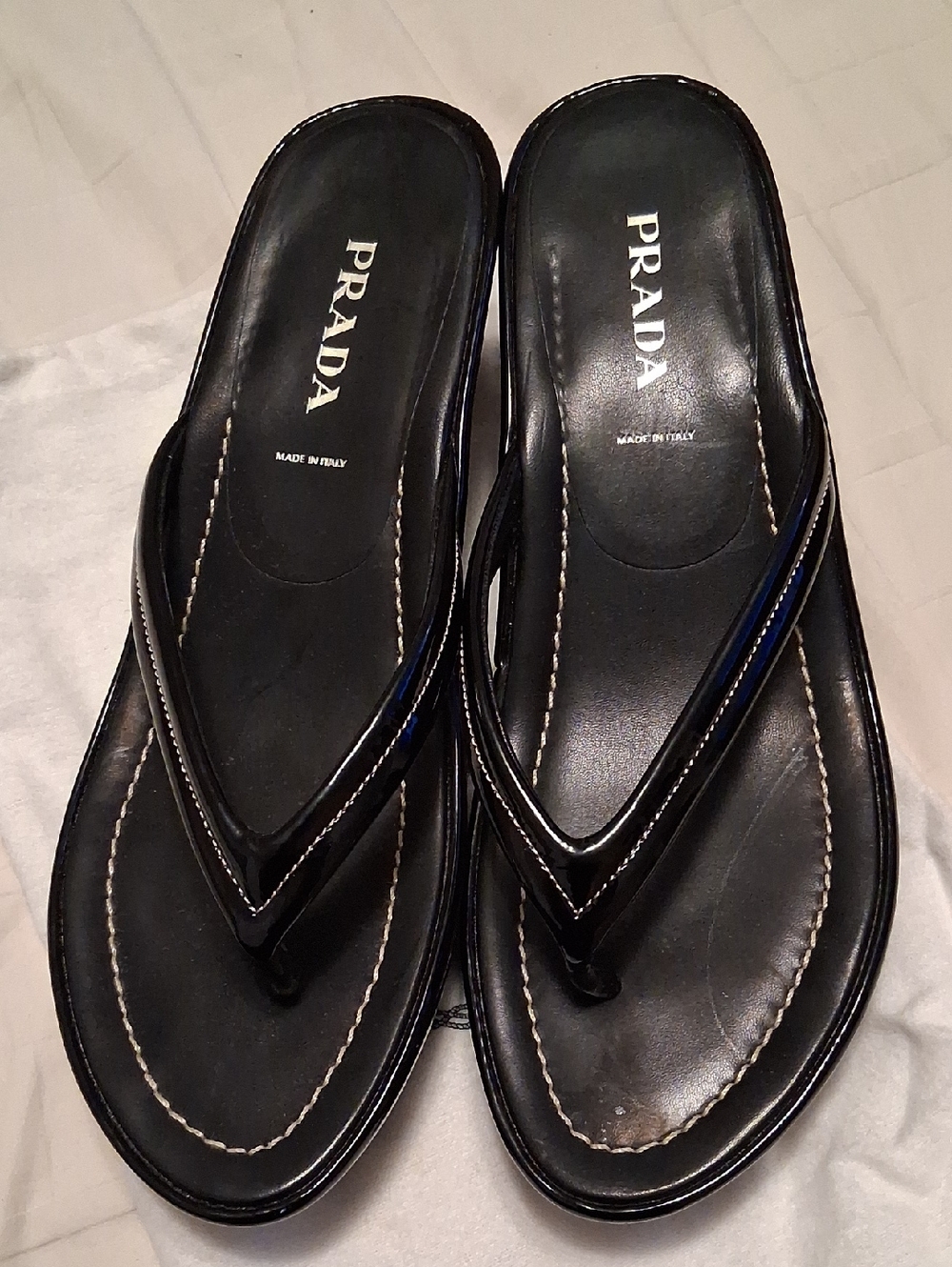 Prada Black Leather Flip Flop Sandals Size 41
